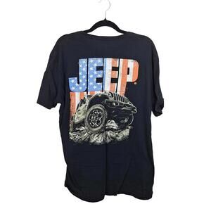 Jeep Graphic T-Shirt Mens Large Black Short Sleeve American Flag Jedco Tee